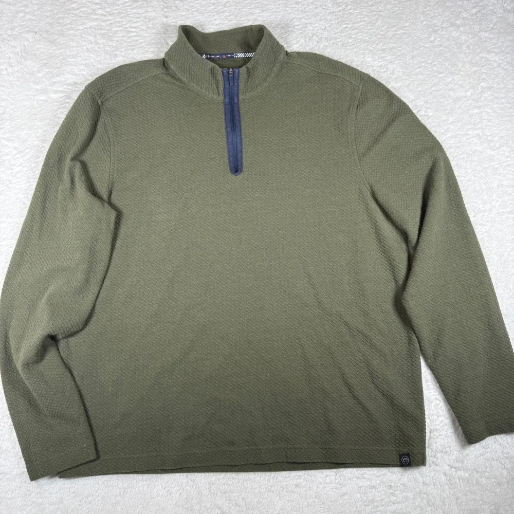 Southern Tide Tide To Rail Mens XL Green Spandex 1/4 Zip L/S Textured Pullover